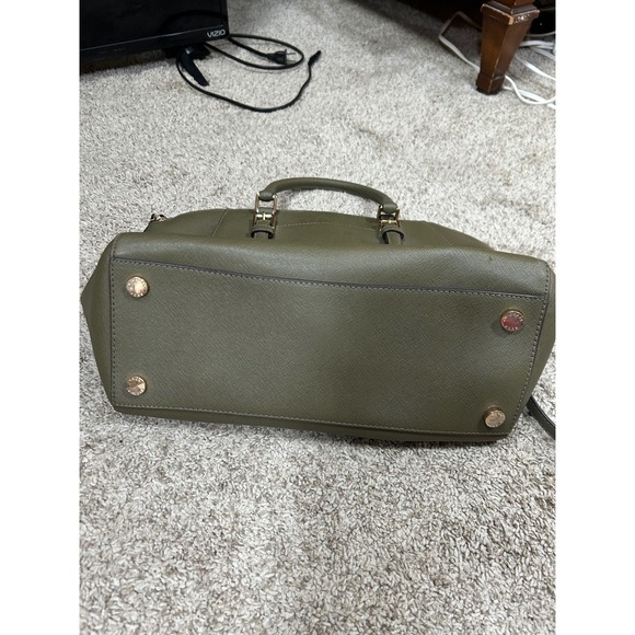 Michael Kors Ciara Top Zip Satchel Olive Green Leather Satchel Handbag Purse - Picture 7 of 9